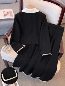 GlowEve CURVE Plus Size Women's Colorblock Long Sleeve Top And Skirt Fashion 2 Pieces Set - Multicolor - View 2