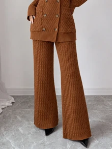 Omancia Women's Solid Color Casual Versatile Daily Knit Long Pants - Brown - View 3