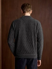 Manfinity CityGents 男士秋冬 1/4 拉鍊純色長袖極簡百搭針織衫 - 深灰色 - 查看 2
