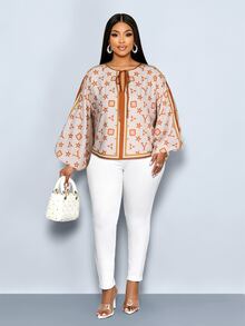 SOLERSUN Plus Size Women's All-Over Print Casual Daily Wear Shirt - Khaki - View 4