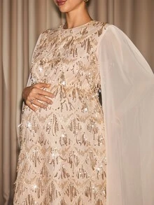 MaterniChic Maternity Luxury Elegant Sequin Dress For Evening Party - Apricot - View 2