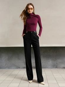 MOTF PREMIUM Celana Panjang Wanita Model Lurus dengan Dekorasi Logam dan Bahan PU, Musim Gugur/Musim Dingin - Hitam - View 2