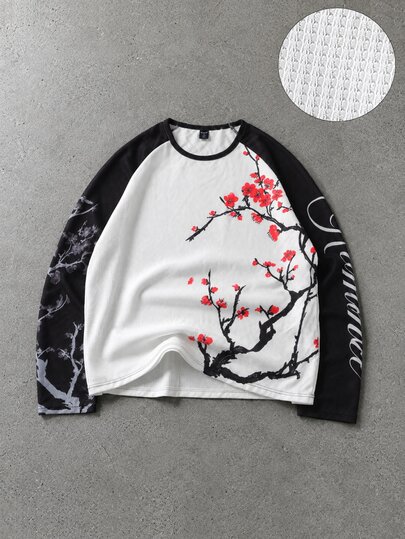 Street Life T-shirt à manches longues décontracté pour homme avec motif floral pour un usage quotidien