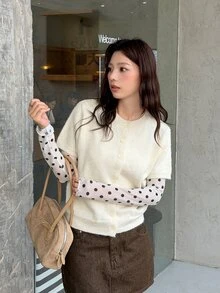 K-Vae Women's Solid Color Short Sleeve Single-Breasted Casual Knit Cardigan - Apricot - View 7