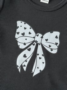 Souflis 女童 6 件套花紋長袖 T 恤褲子 3 套裝，可愛親子穿搭，卡其色黑色印花套裝，嬰兒女孩 - 彩色 - 查看 4