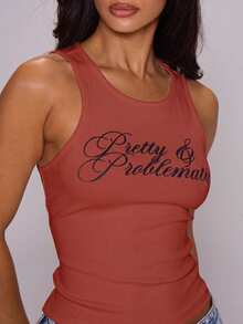 MUSERA Graphic Tank 'Pretty & Problematic' Spring Summer Festival Ibiza Holiday Y2K Vintage - Red - View 6