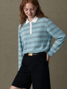 Elnivra Women's Striped Long Sleeve Polo Collar Casual T-Shirt - Multicolor - View 6