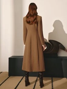 MOTF PREMIUM WOMEN'S AUTUMN/WINTER WOOL BLEND METAL DOUBLE-BREASTED SLIM FIT WAIST-CINCHING JACKET - Brown - View 7
