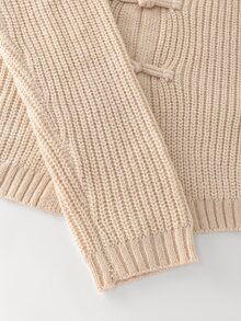 Balvessa Women's Solid Color Round Neck Frog Button Casual Daily Versatile Long Sleeve Knit Top - Apricot - View 3