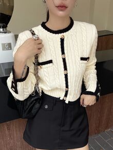 Dazy Kids 青少年女孩秋季休閒寬鬆條紋毛衣 - 杏色 - 查看 7