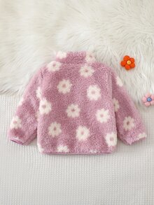 Cozy Pixies 女嬰花卉印花抓絨內裡圓領長袖外套，百搭舒適秋冬女童衣物 - 淡紫色 - 查看 2