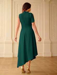 ZEYLAH Spring/Summer Asymmetrical Hem Asymmetrical Shoulder Dress - Turquoise - View 3