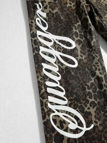 ROMWE MEN Street Life Fashionable Leopard Print Classic Color Casual Versatile Comfortable Men's Denim Jeans - Brown - View 5