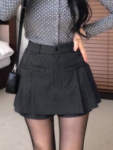 DAZY Women's Polka Dot Casual Pleated Skort - Dark Grey - View 7
