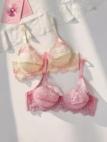 PetitDoll 2 st färgglada söta blommiga spetsbygel-bh för kvinnor, moderiktig och bekväm - Multifärgad - Visa 3