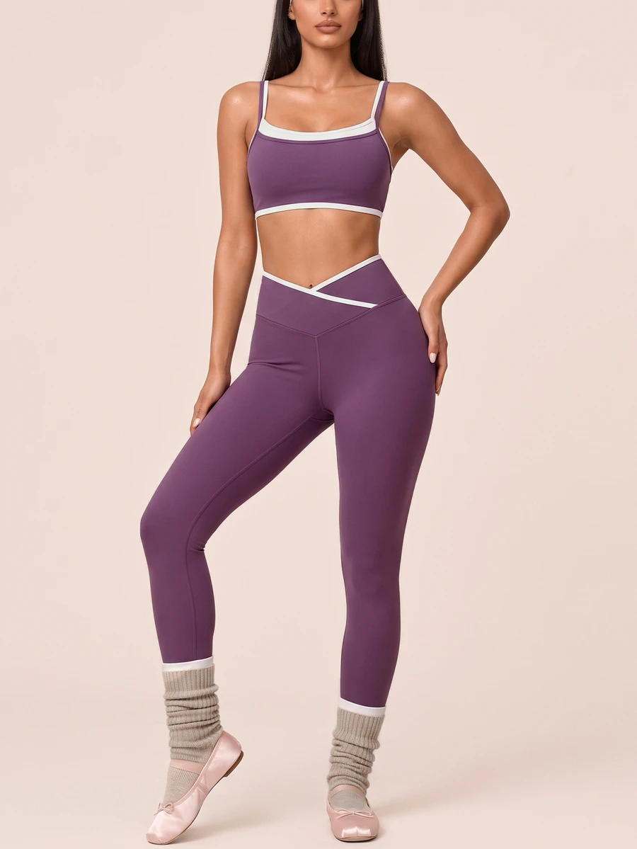 SHEIN BAE Women's 2 Pieces Cropped Camisole And Leggings Sports Set - Baby Pink - View 1