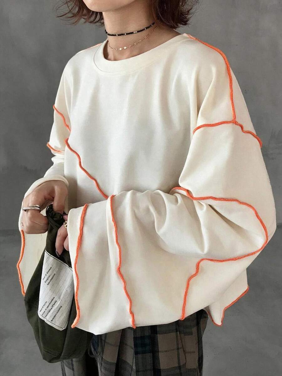 FRIFUL 女款灰色寬鬆短版抓皺飾邊運動衫,春季服飾 - 白色 - 查看 1