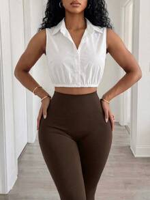 BamGleam Seamless Knit Sexy Split Leg Solid Color Capri Pants - Mocha Brown - View 6