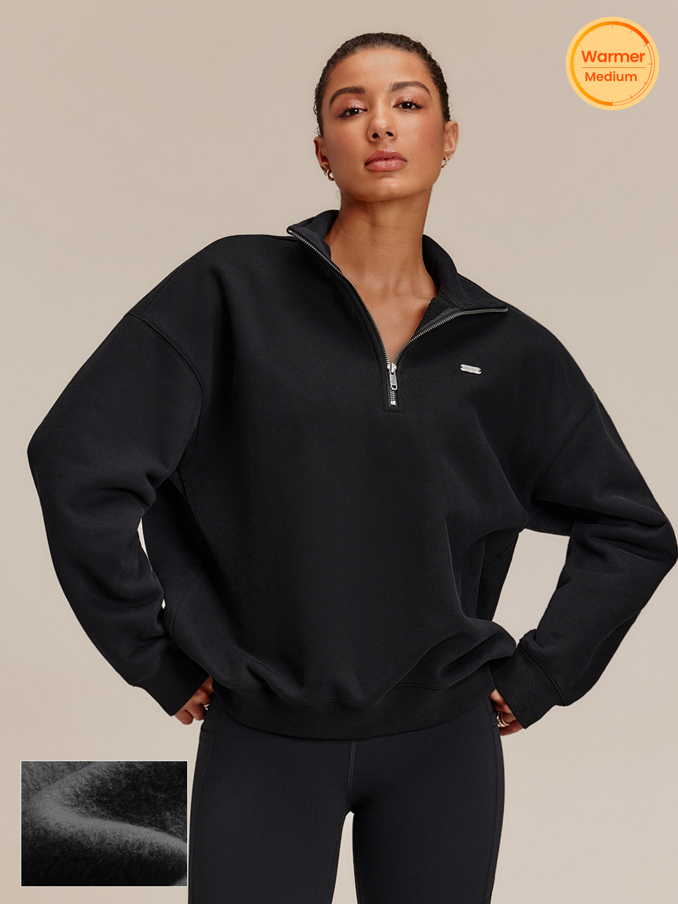 Heavyweight Fleece Daily Reset Quarter-Zip Sweatshirt With Relaxed Hip-Length Fit & Matte Metallic Details Daily Casual Fall Winter Outdoor Wear