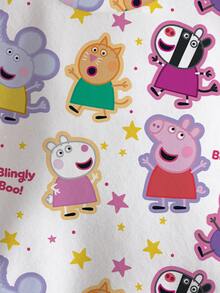 Peppa Pig X SHEIN سويت شيرت بولوفر للفتيات الصغيرات بطبعة كرتونية، كاجوال وعصرية، إبداعية وشخصية، منعشة ولطيفة - أبيض - مشاهدة 4
