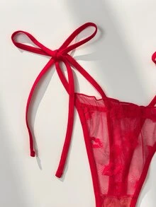 PetitDoll 女款唇形提花網紗內衣套裝，附綁帶丁字褲，6件組 - 彩色 - 查看 7