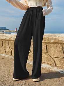 DAZY Women's Casual Textured Pocket Pants For Vacation And Travel - Black - View 3