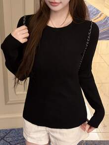 FRIFUL Women's Autumn Colorblock Layered Sweater 2 Pieces Set - Black - View 5