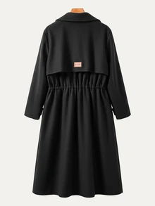 SHEIN Clasi جاكيت نسائي مقاس كبير بأكمام طويلة وياقة كيب وتصميم مطوي، خريف/شتاء - الأسود - مشاهدة 2