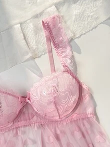PetitDoll Sexy Sweet Lace Bra And Bow Decor Triangle Panty Lingerie Set - Pink - View 5