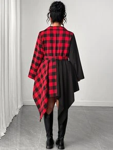 Rometta Plus Size Women's Color Block Plaid Asymmetrical Hem Casual Dress - متعدد الألوان - مشاهدة 6