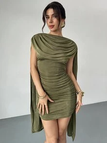 Firerie 女款休閒優雅飄逸緞帶修身洋裝 節慶洋裝/派對優雅洋裝/感恩節女裝/新年洋裝/冬季女裝/秋季服飾/新年洋裝/派對洋裝/黑色裙子/黑色洋裝 - 軍綠色 - 查看 5