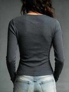 Trelyra Women's Fashion Casual Cross Design Long Sleeve T-Shirt - Black - View 2