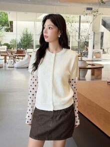 K-Vae Women's Solid Color Short Sleeve Single-Breasted Casual Knit Cardigan - Apricot - View 6
