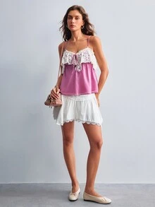 Willow Rêve Atasan Camisole Wanita Berwarna Pink dengan Motif Renda dan Patchwork - Berwarna merah muda - View 3
