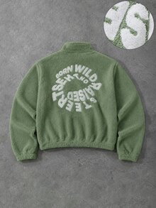 ROMWE MEN Street Life Men's Letter Pattern Green Long Sleeve Jacket With Pockets, Versatile For Autumn/Winter - Green - View 4