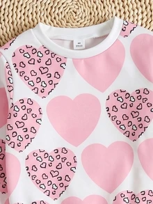 Toddler Girls Heart Print Sweatshirt & Leggings Set, Sweet Pink Cozy Casual Outfit, Fall Winter (2 Pcs) - Multicolor - View 5