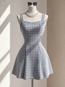 Fine & Folde Women's Plaid Pattern Long Sleeve Pearl Decor Jacket And Ruffle Hem Dress 2 Pieces Set - Multicolor - View 3