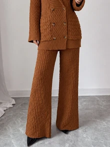 Omancia Women's Solid Color Casual Versatile Daily Knit Long Pants - Brown - View 5