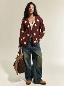 SHEIN 女款波點休閒日常穿著長袖針織衫 - 黑色 - 查看 4