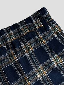 Sweetra Plus Size Women's Button Casual Versatile Plaid Wide Leg Pants - Navy Blue - View 3