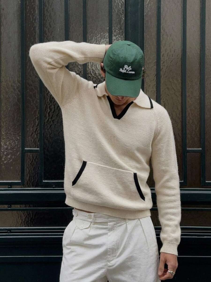 NEOSTRIT 男士秋冬時尚極簡條紋拼色口袋翻領毛衣,男孩秋冬日常新款套頭毛衣 - 彩色 - 查看 1