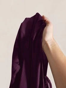 SHEIN ICON 女款大尺碼性感辣妹復古Y2K風抓皺胸部喇叭袖黑色洋裝 - 紫紅色 - 查看 8