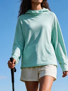 Exploreva Women's Raglan Long Sleeve Pocket Casual Light Green Waffle Knit Sports Sweatshirt - Green - View 6