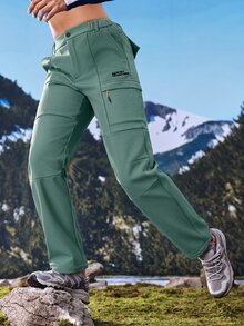 Exploreva Exploreva 女款戶外休閒鈕扣拉鍊口袋登山長褲 - 綠色 - 查看 9
