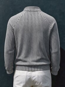 TONEVAULT Men's Striped Raglan Long Sleeve Zip Half-Placket Casual Sweatshirt - White - View 6