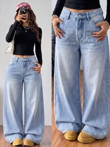 Coolane Women's Loose Wide Leg Jeans - Dark Wash - View 4