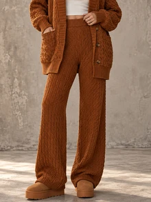 Omancia Women's Solid Color Casual Versatile Daily Knit Long Pants - Brown - View 8