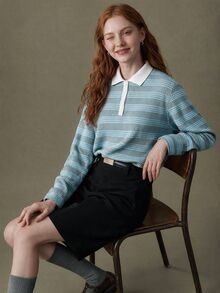 Elnivra Women's Striped Long Sleeve Polo Collar Casual T-Shirt - Multicolor - View 7