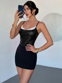 Firerie 女款優雅浪漫精緻迷人度假情人節性感蕾絲黑白襯衫，適合早午餐、夜晚外出、夏季穿著 - 黑色 - 查看 8