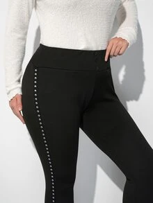 Maija Plus Size Women's High Waist Rivet Decor Fashion Casual Slim Fit Jogger Pants - Black - View 1
